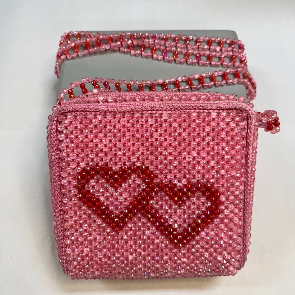 Hello Kitty Hearts Fully Beaded Crossbody Bag 7.5in x 7.5in x 3in